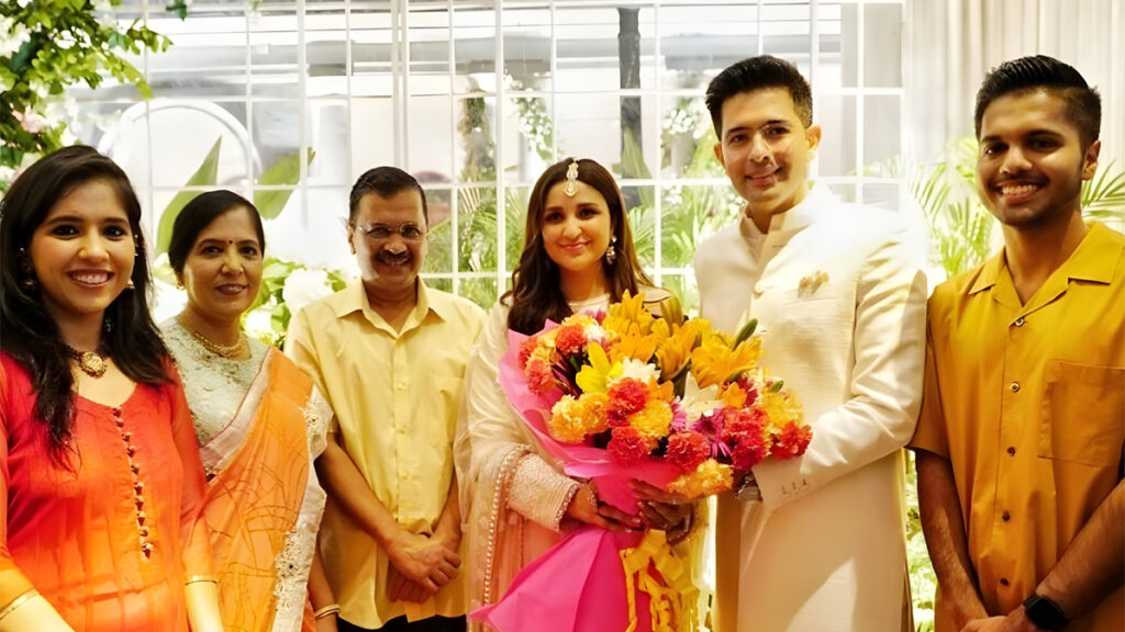 Arvind Kejriwal, Raghav Chadha and Parineeti Chopra