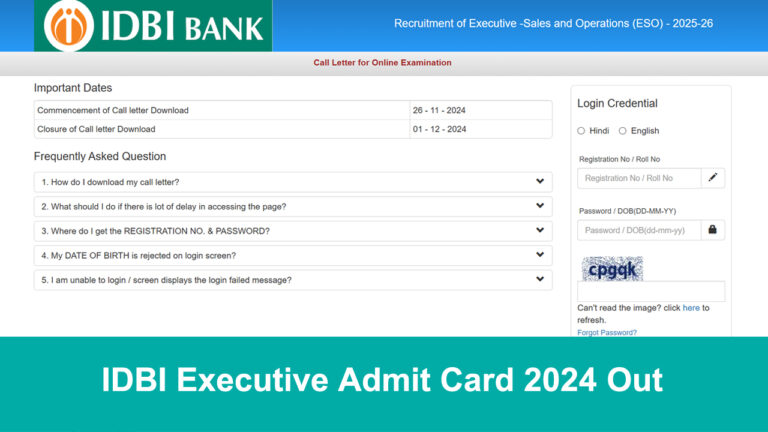 IDBI Executive Admit Card 2024 Out