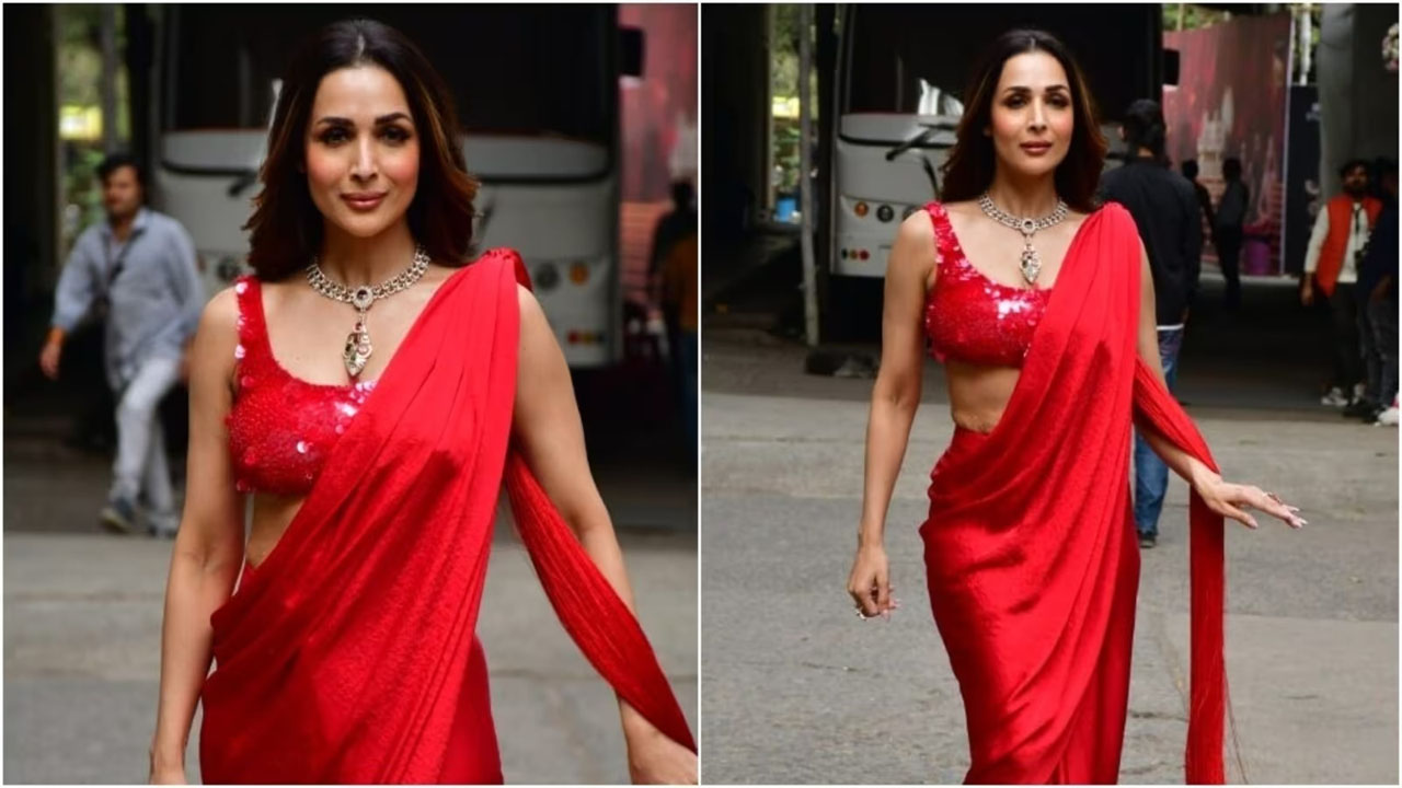 Malaika Arora Red-Hot Satin Saree