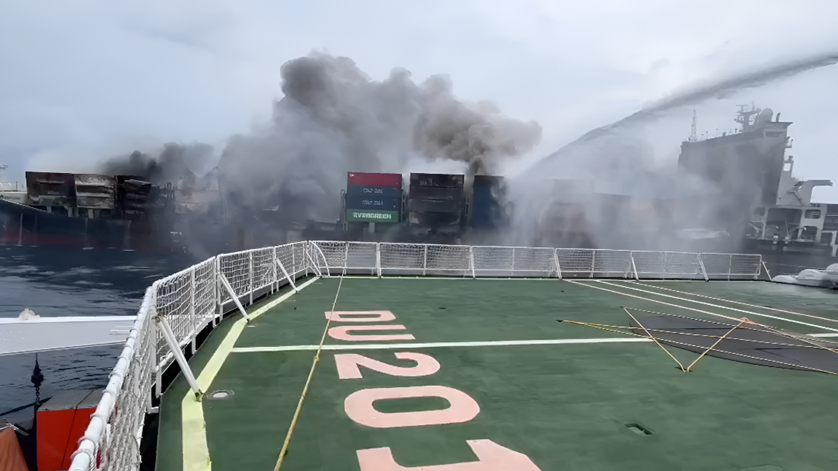 Officials Race Against Time to Tow Burning Ship Away from Indian Coast, Averting Looming Ecological Catastrophe
