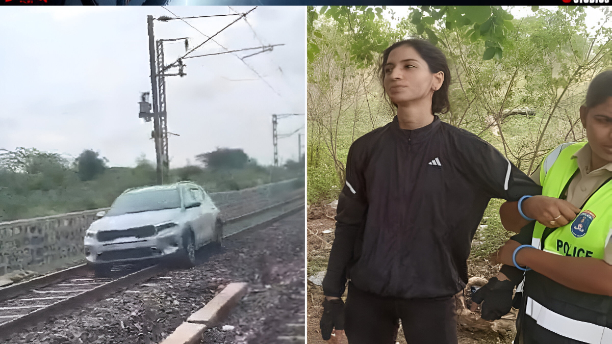 Woman Drives Car on Telangana Railway Track