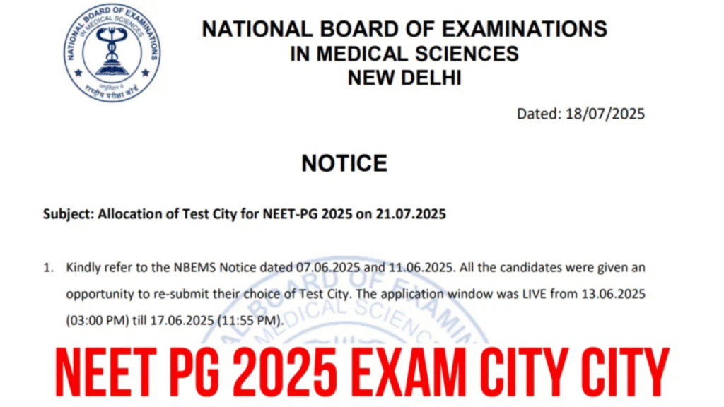 NEET PG 2025 City Intimation Slips