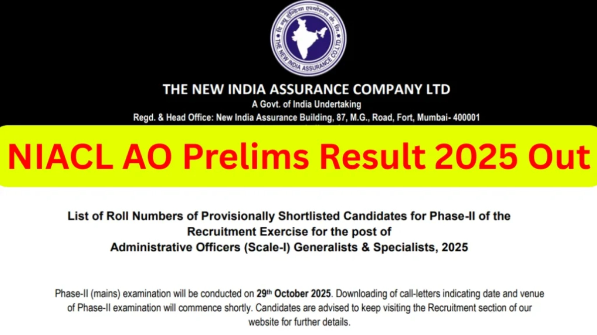 NIACL AO Prelims Score Card 2025 Release
