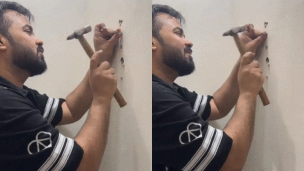 Noida Man Hammers ‘Wooden Pencil’ Into Wall