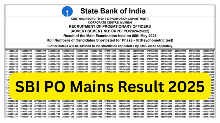 SBI PO Mains Result 2025