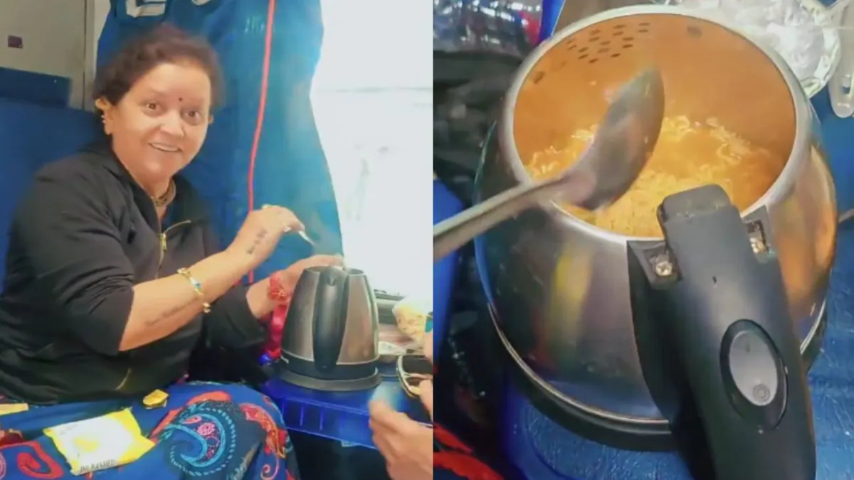Woman Cooks Maggi with Electric Kettle