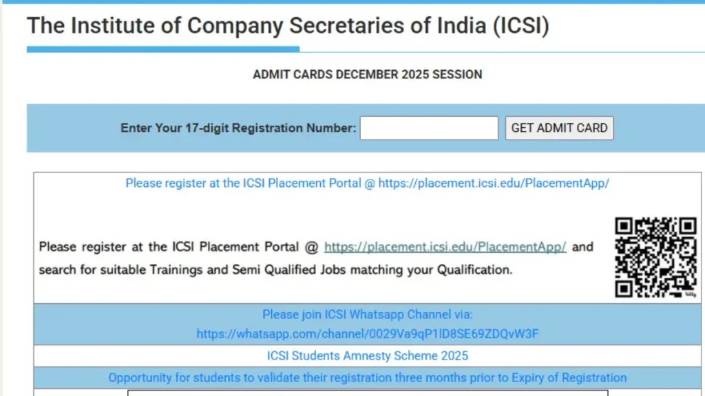 ICSI CS December 2025 Admit Cards