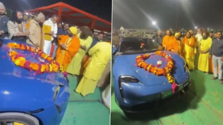 The High-Tech Saint: Satua Baba Drives Luxury Porsche at Magh Mela