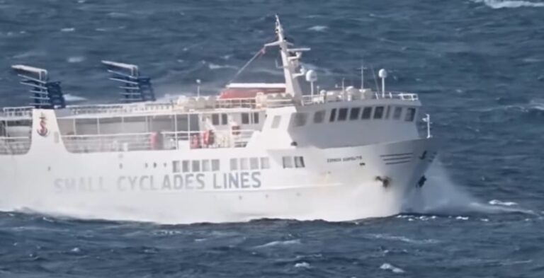Small Greek Ferry Defies Gale-Force Winds in Viral Footage