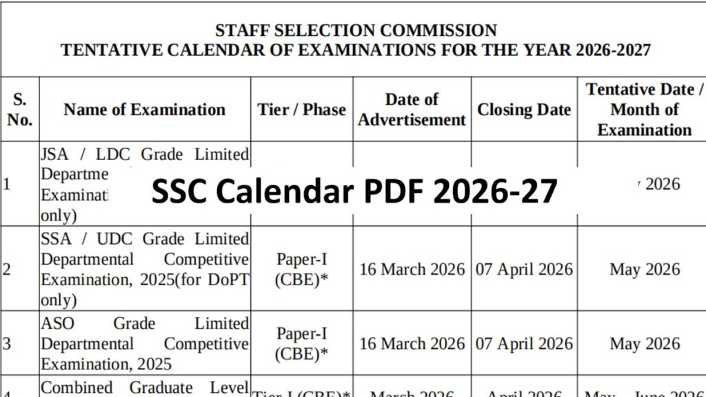 SSC Calendar 2026-27 Out