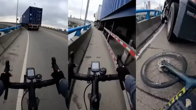Viral Video Captures Man’s Narrow Escape from Speeding Truck