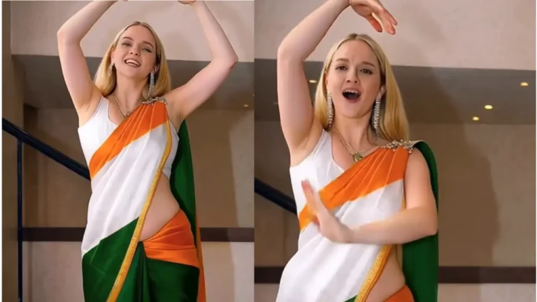 Russian Woman’s Dance to ‘Sandese Aate Hain’ in Tricolor Saree