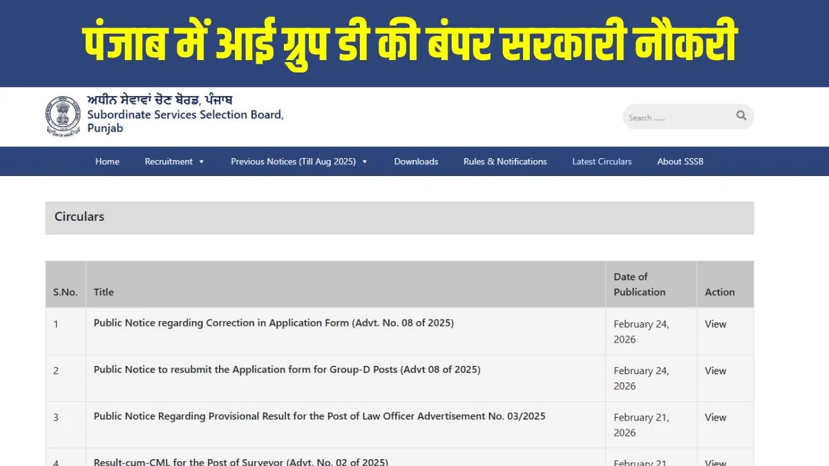 PSSSB Group D Recruitment 2026