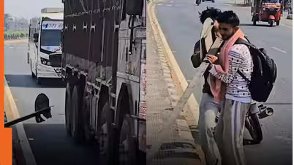 Two men remove sharp metal