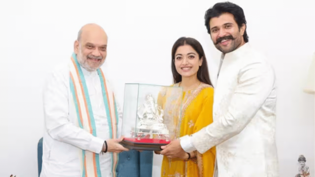 Vijay & Rashmika Gift Silver Ganesh to Amit Shah