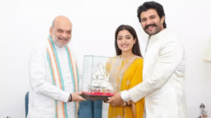 Vijay & Rashmika Gift Silver Ganesh to Amit Shah