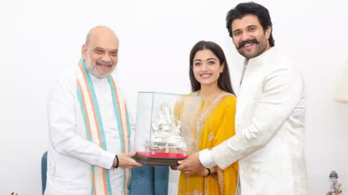Vijay & Rashmika Gift Silver Ganesh to Amit Shah