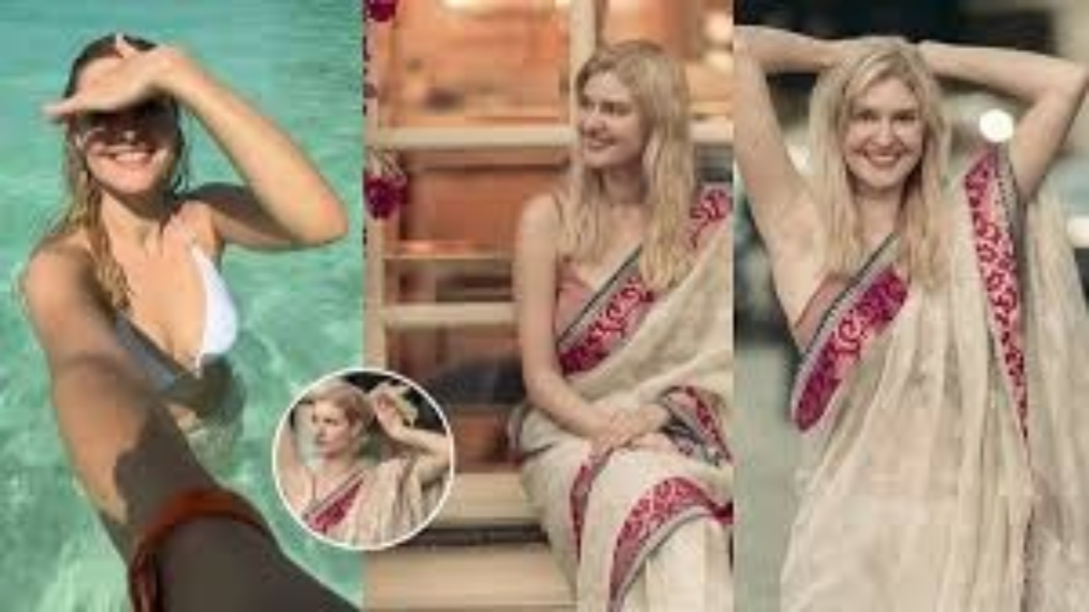 Indian Woman Saree Stroll Abroad