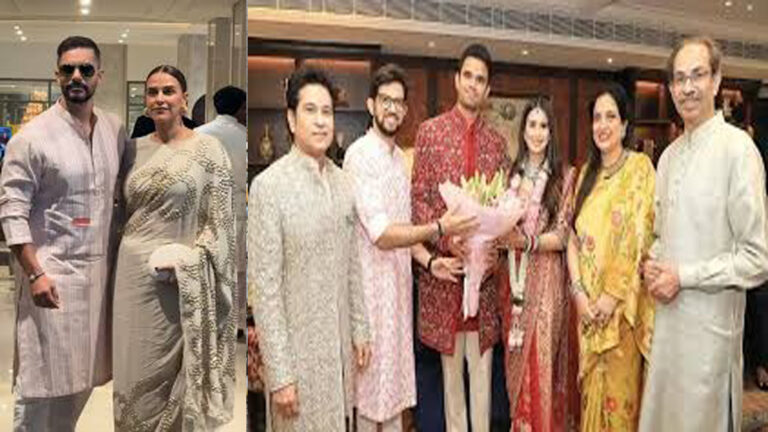 Angad Bedi and Neha Dhupia Grace Arjun Tendulkar’s Wedding