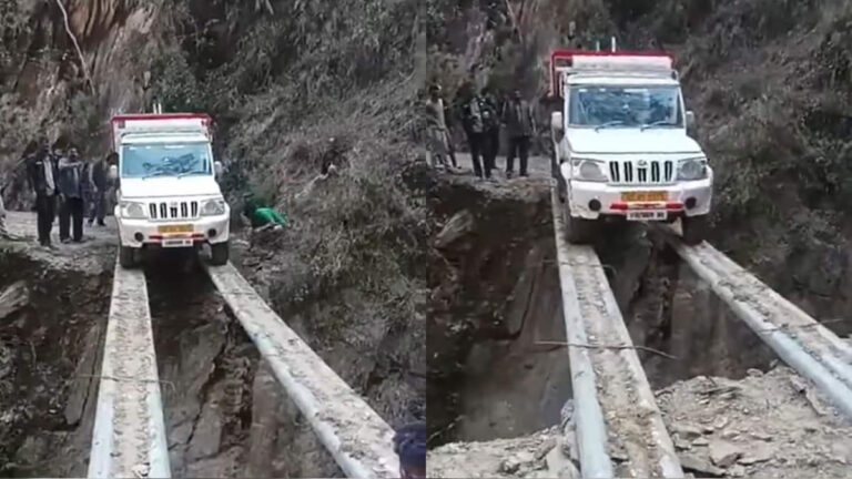 Viral Video: Mahindra Bolero Pikup Performs Death-Defying Stunt Across Deep Mountain Trench