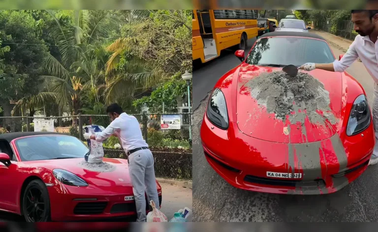 Bengaluru Man Uses Porsche Bonnet to Mix Cement for Pothole Repair