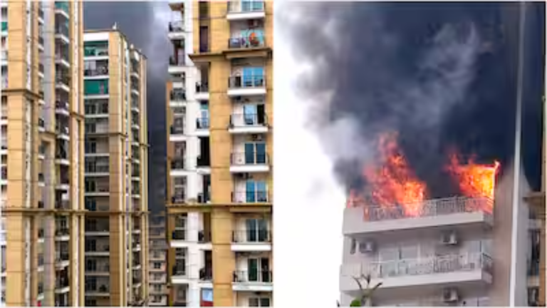 Chaos at Dawn: Massive Fire Breaks Out on the 12th Floor of Ivy County Society in Noida