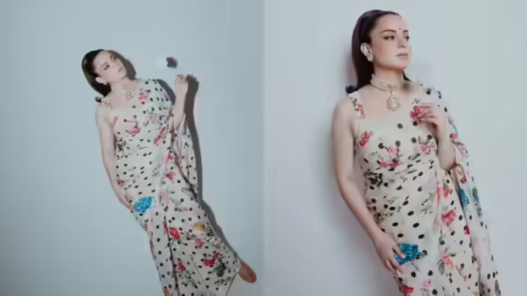 Kangana Ranaut Pairs ₹15,500 Polka Saree With ₹13 Lakh Pearls