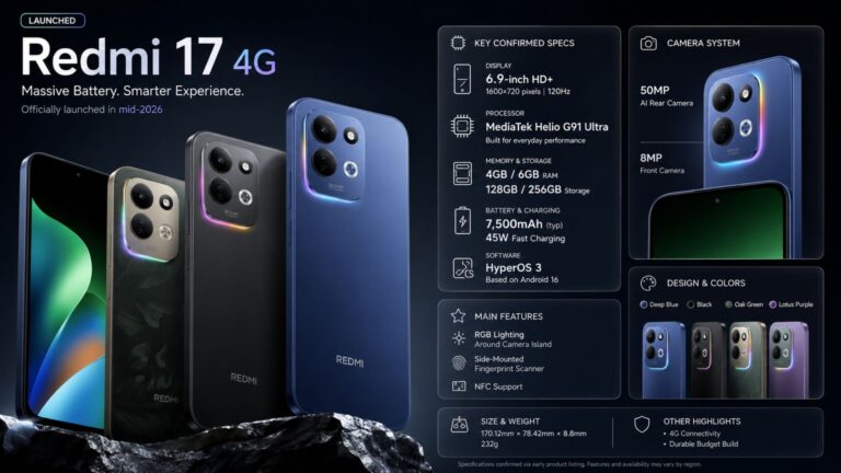 Redmi 17 4G Leaked: Huge 7,500mAh Battery Highlights a Feature-Packed Budget Smartphone