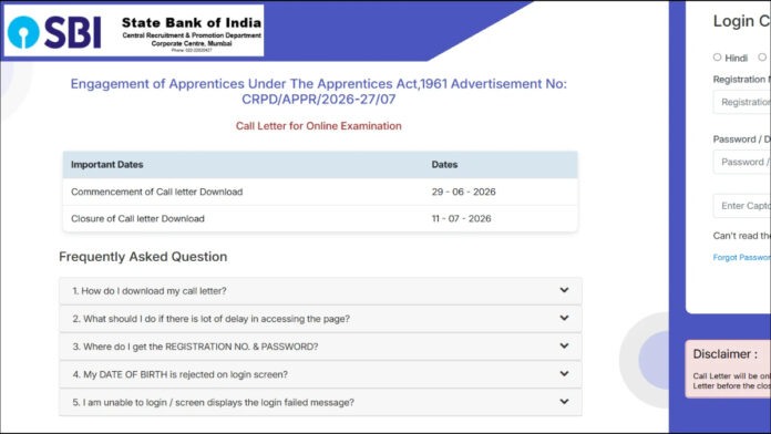 SBI Apprentice Admit Card 2026 SBI Apprentice Admit Card 2026